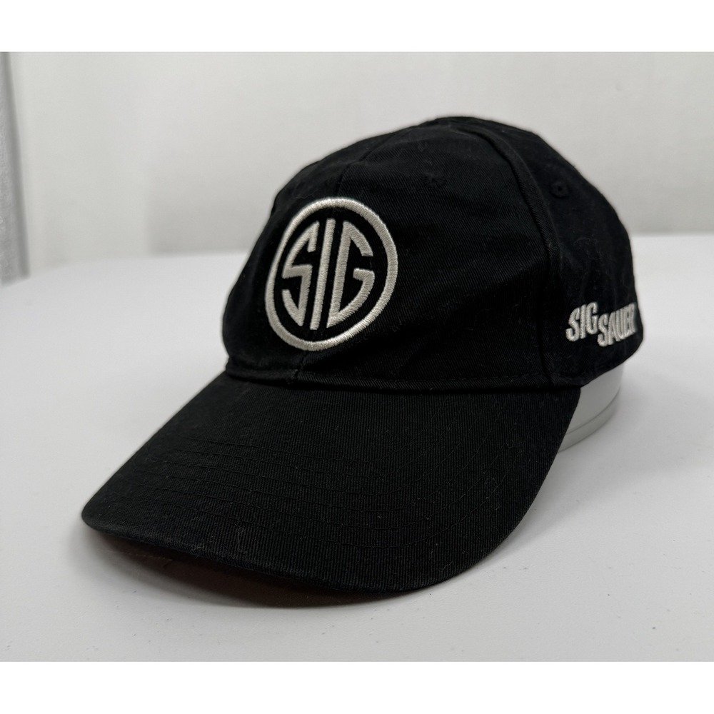 Sig Sauer Baseball Cap Hat Mens Black White Embroidered Logo Adjustable Strap